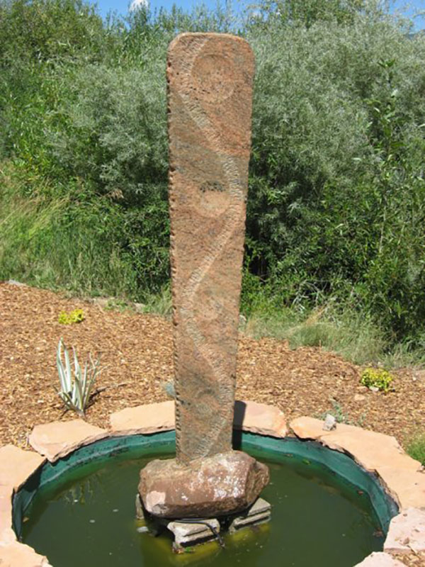 "Destination Flamed, chiseled Granite fountain. 77" x 23" x 18""